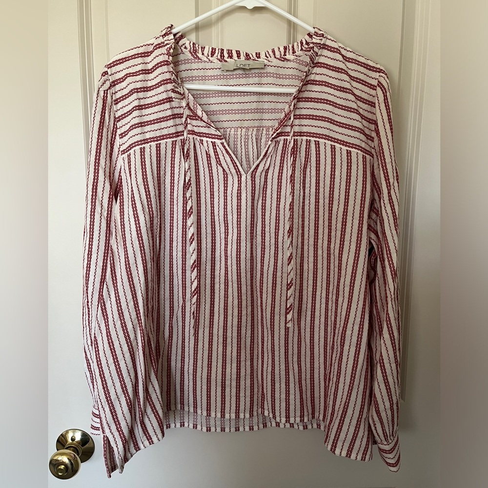 Loft Red and White Striped Top XL